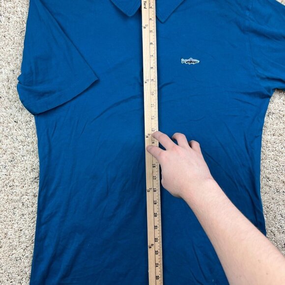 Patagonia Mens Polo Shirt Blue Medium Solid Button Short Sleeve Organic Cotton - Picture 4 of 8